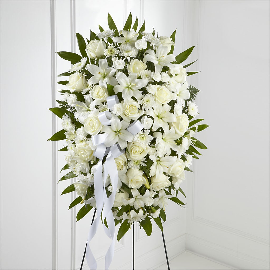 Exquisite Tribute Standing Spray-White Ribbon – Seminole Florist, Seminole FL